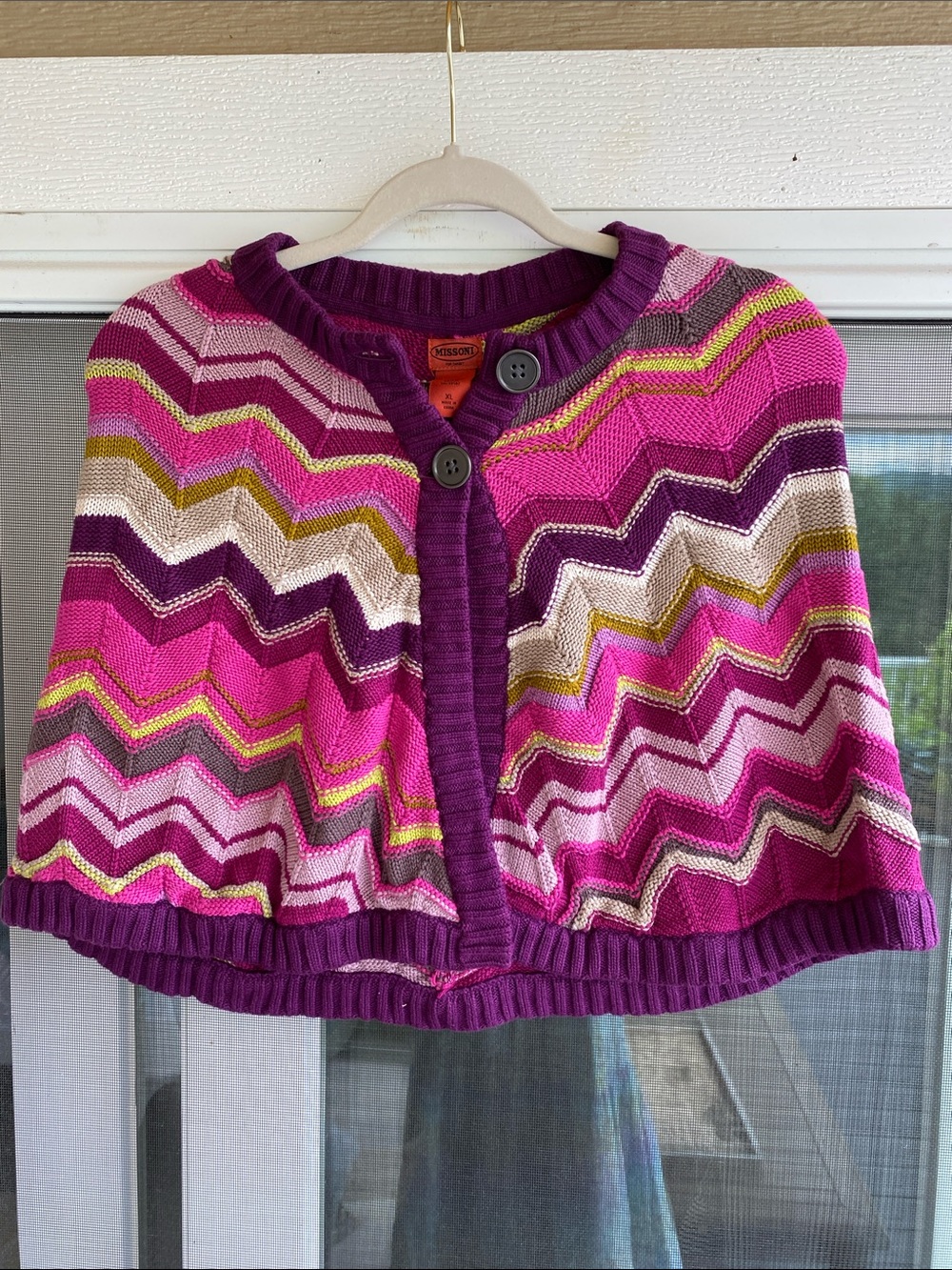 Missoni Zigzag Knit Cape in Fuchsia, Purple & Yellow-Green